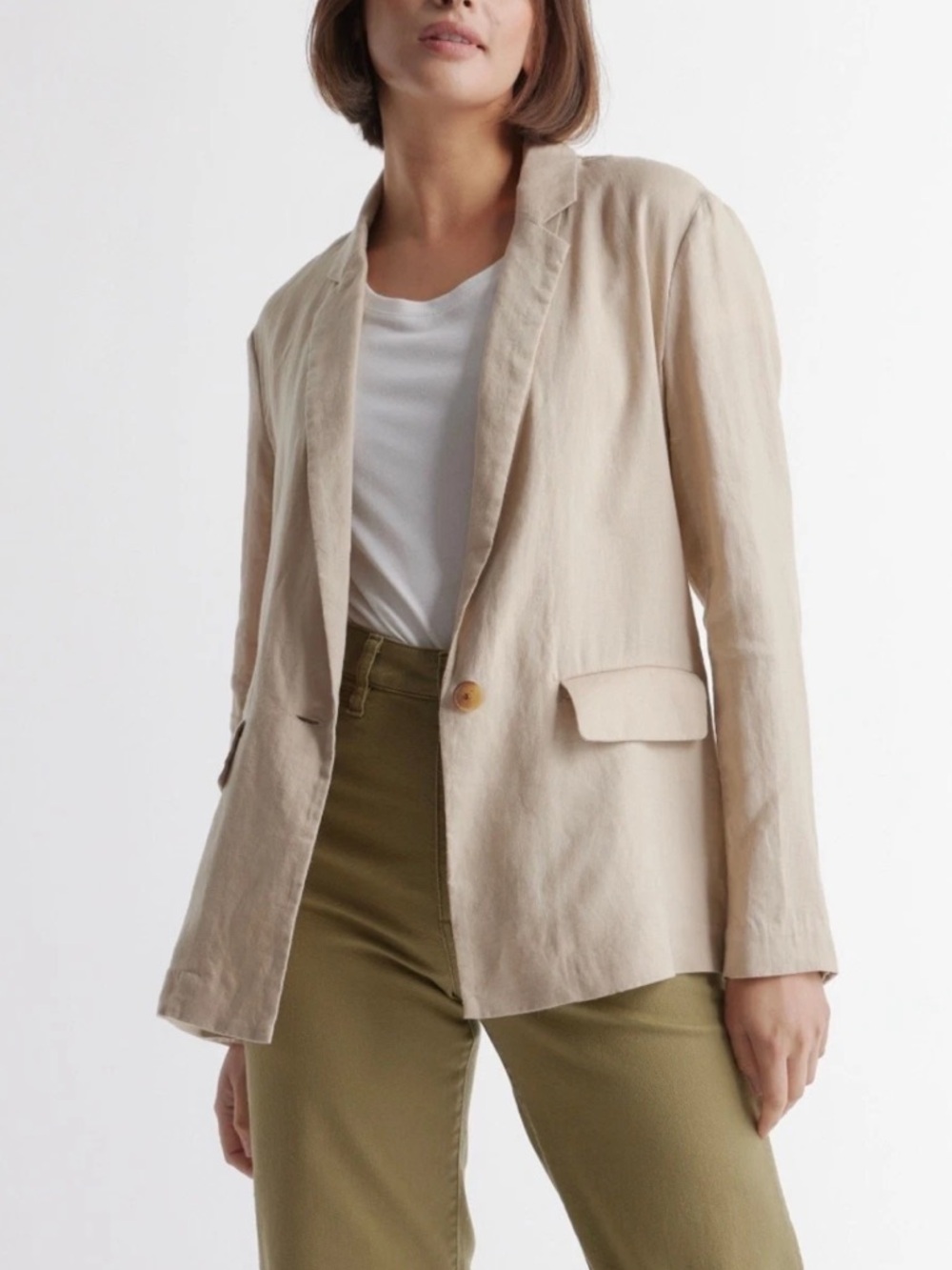 QUINCE 100% European Linen Oversized Blazer Sz XS Driftwood Minimalist Beige